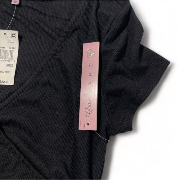 Crave Fame Ruched Knit V-Neck Wrap Top With Drawstrings In Black For Juniors' - Picture 8 of 9